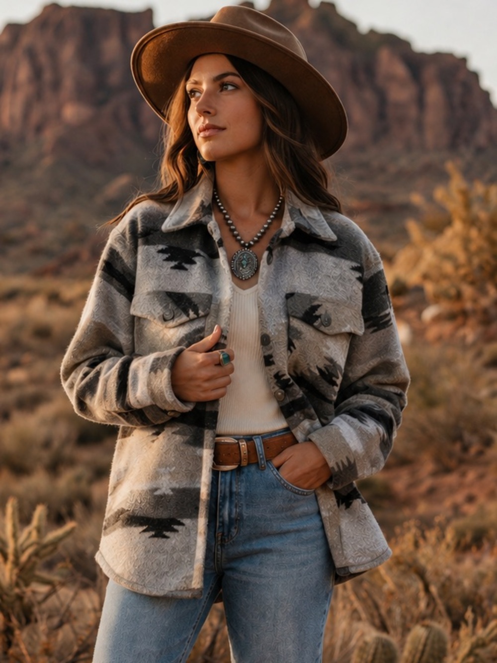 Jade & Ivory Aztec Shacket | Southwestern Jacket‎ | Large